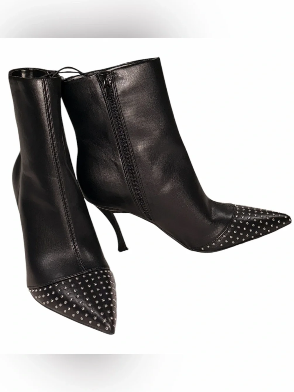 NEW Nine West Black Faux Leather Studded Pointed Toe Ankle Booties Size 10